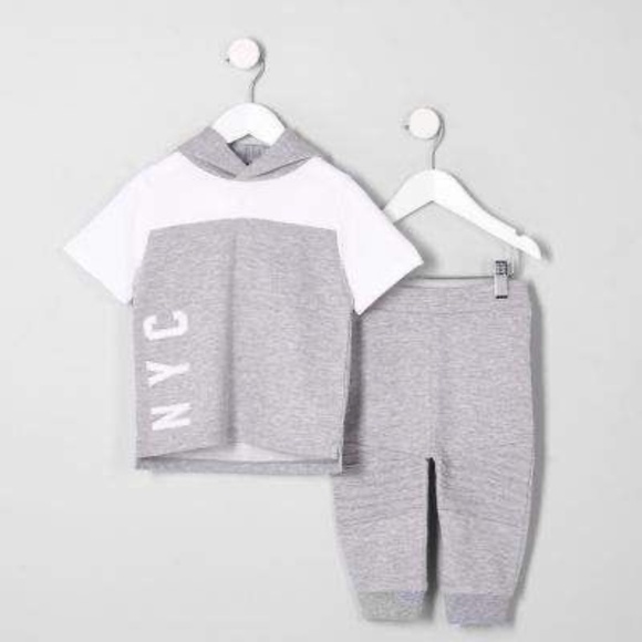 River Island Mini boys grey marl hoodie joggers outfit - Picture 1 of 3